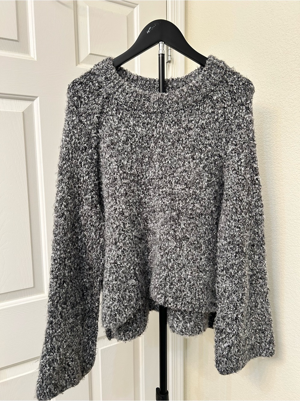 Free People Charcoal Bouclé Crew Sweater